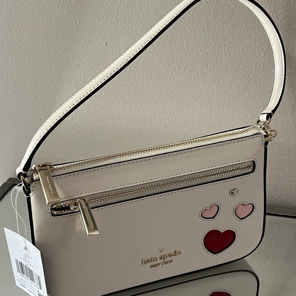 Kate Spade Convertible Sweet Heart Wristlet Bag Leather Clutch Parchment White